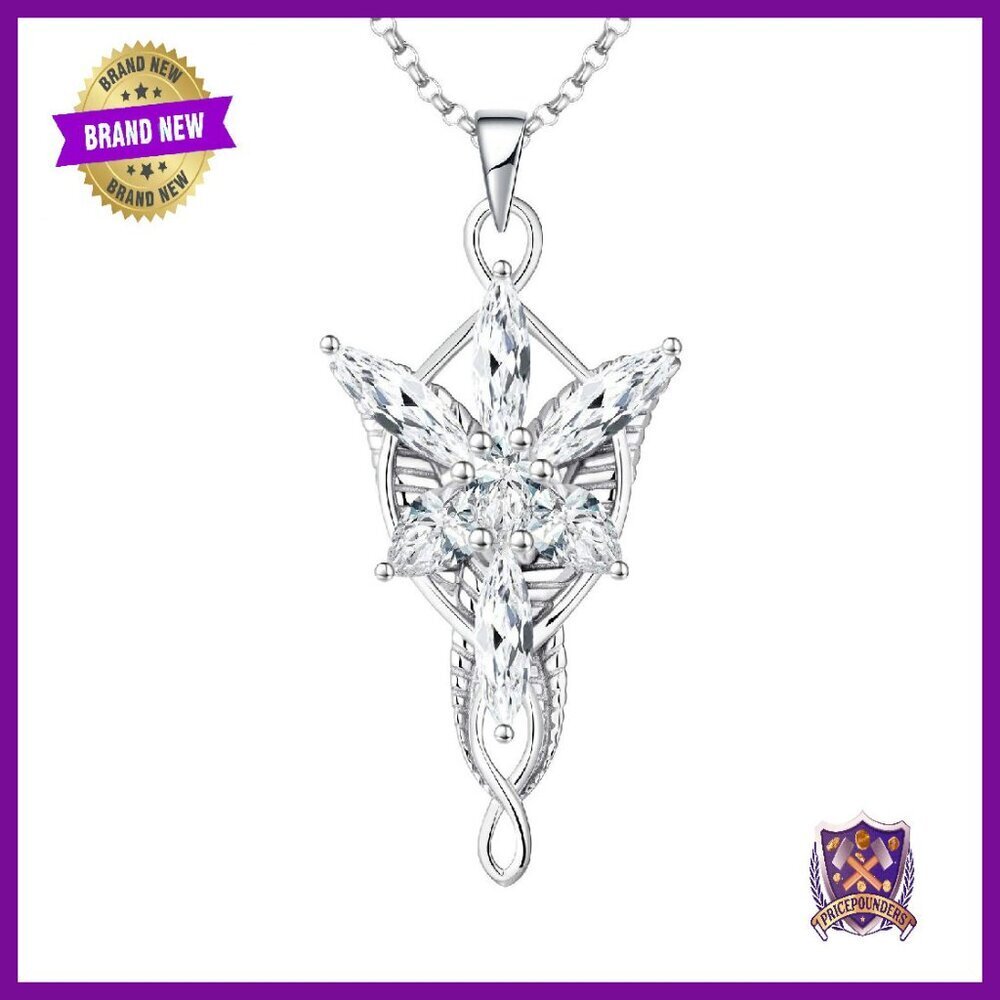 Sterling Silver Elvish Pendant Necklace with Cubic Zirconia